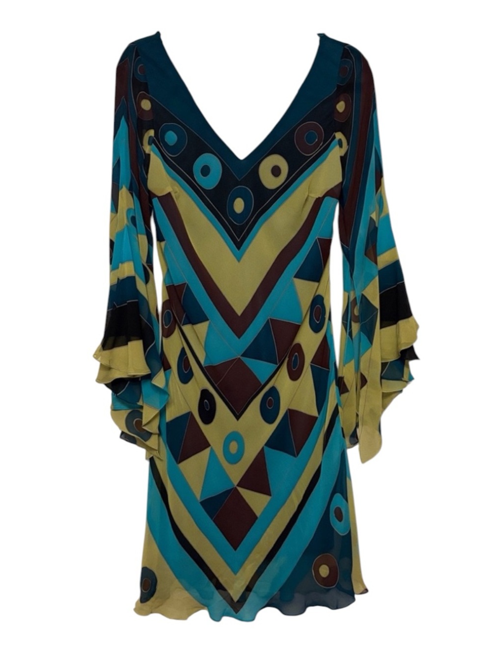 Sue Wong 100% Silk Dress Geometric Print Size 10